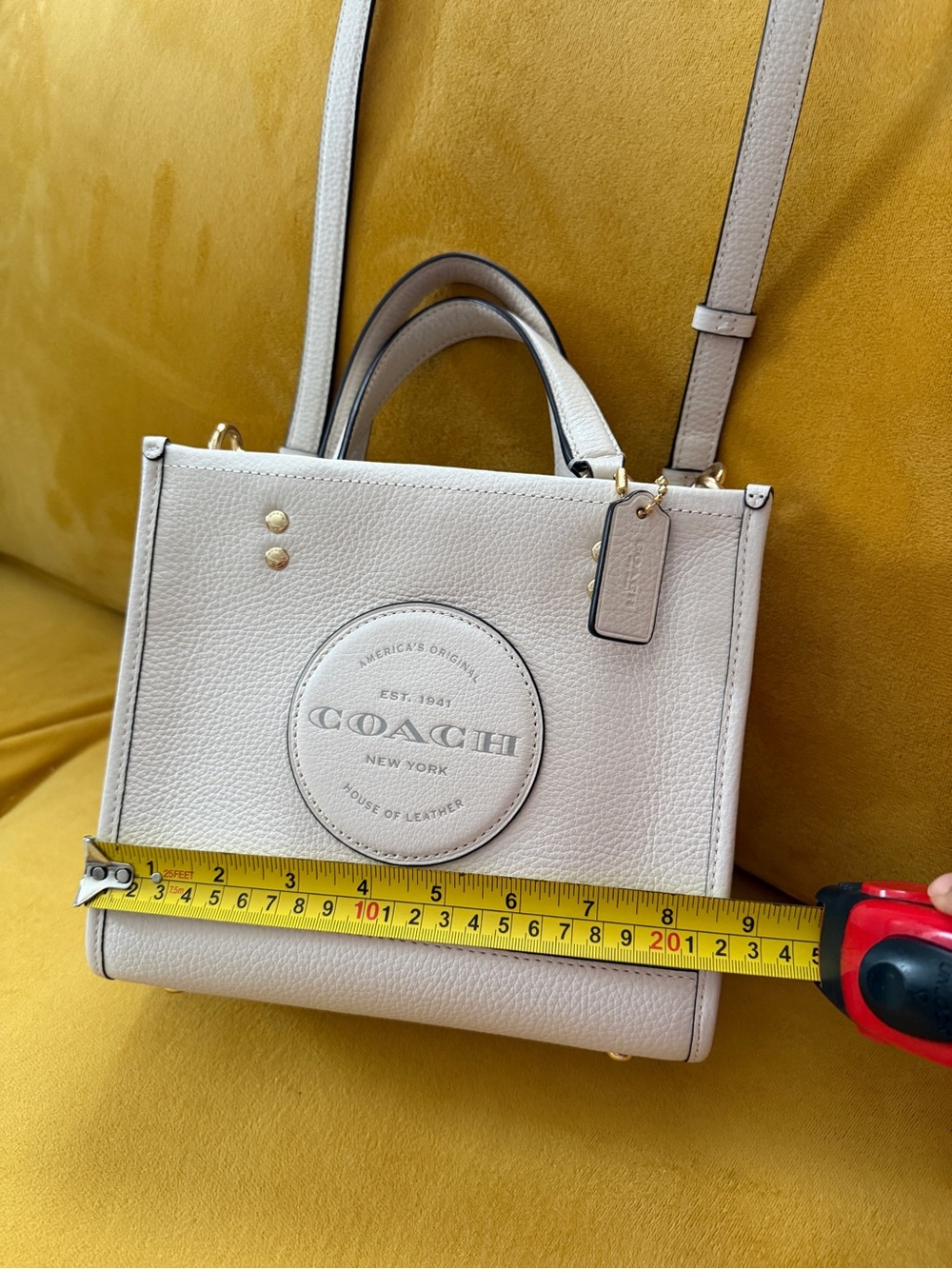COACH White Pebbled Leather Small Satchel with Top Handles - Picture 2 of 7